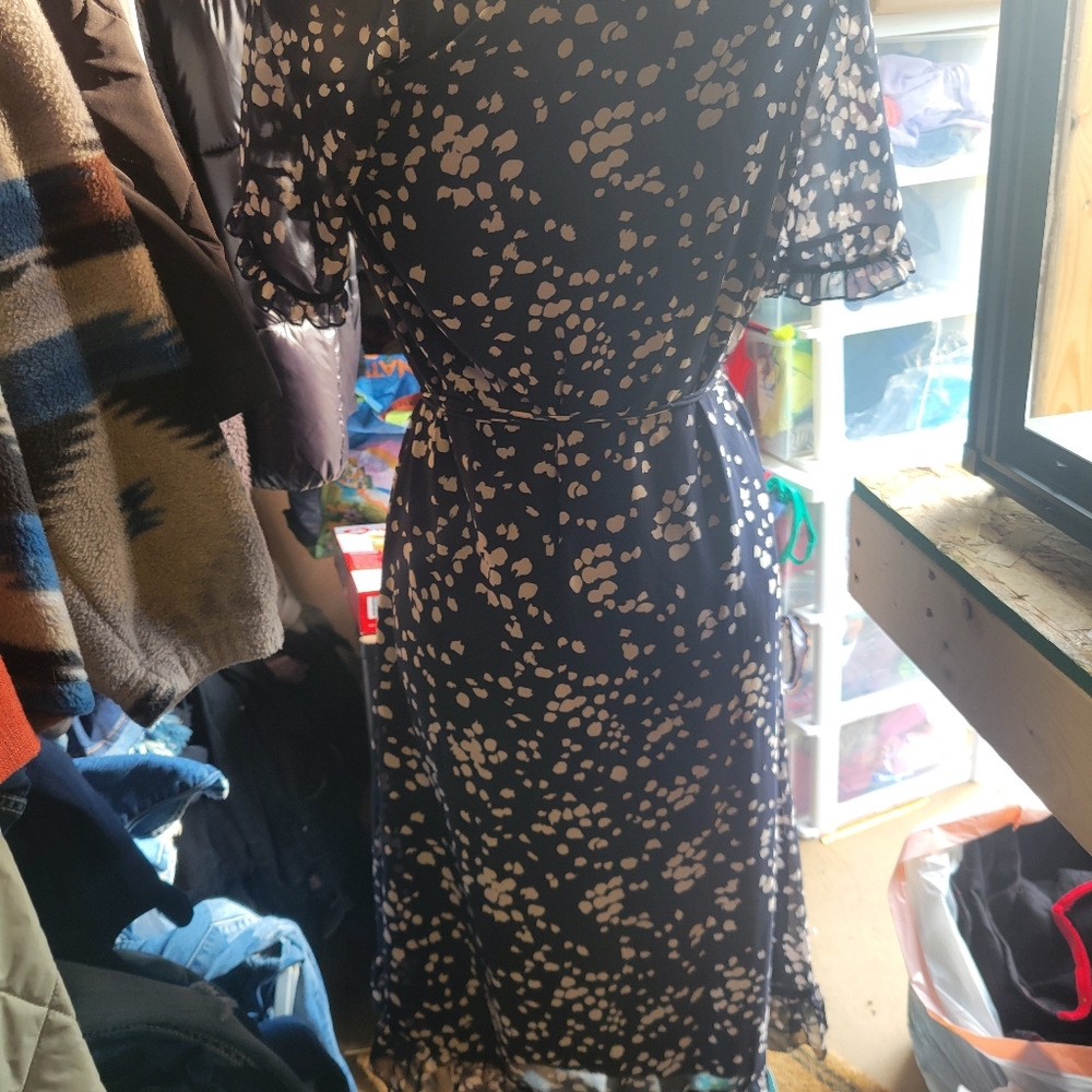 Madewell Ruffle-Edge Wrap Dress Navy Blue Women's Size XS - Picture 3 of 6